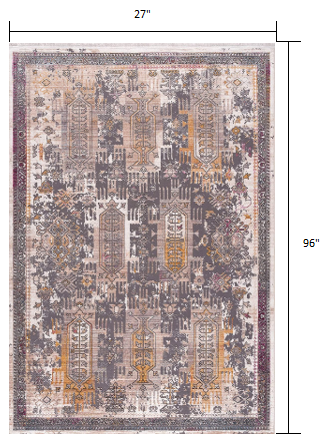 2’ x 10’ Gray Faded Tribal Motifs Runner Rug