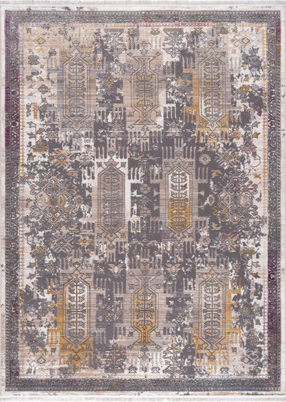 2’ x 10’ Gray Faded Tribal Motifs Runner Rug