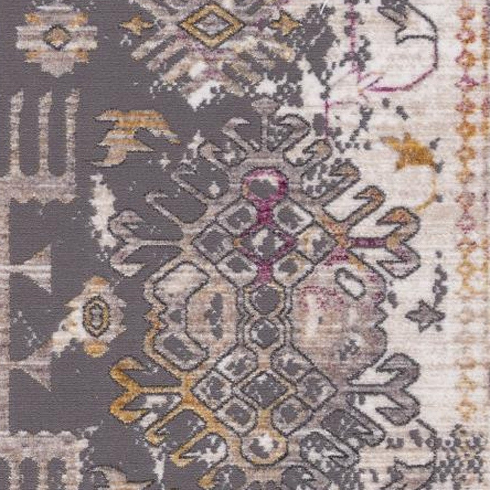 2’ x 10’ Gray Faded Tribal Motifs Runner Rug