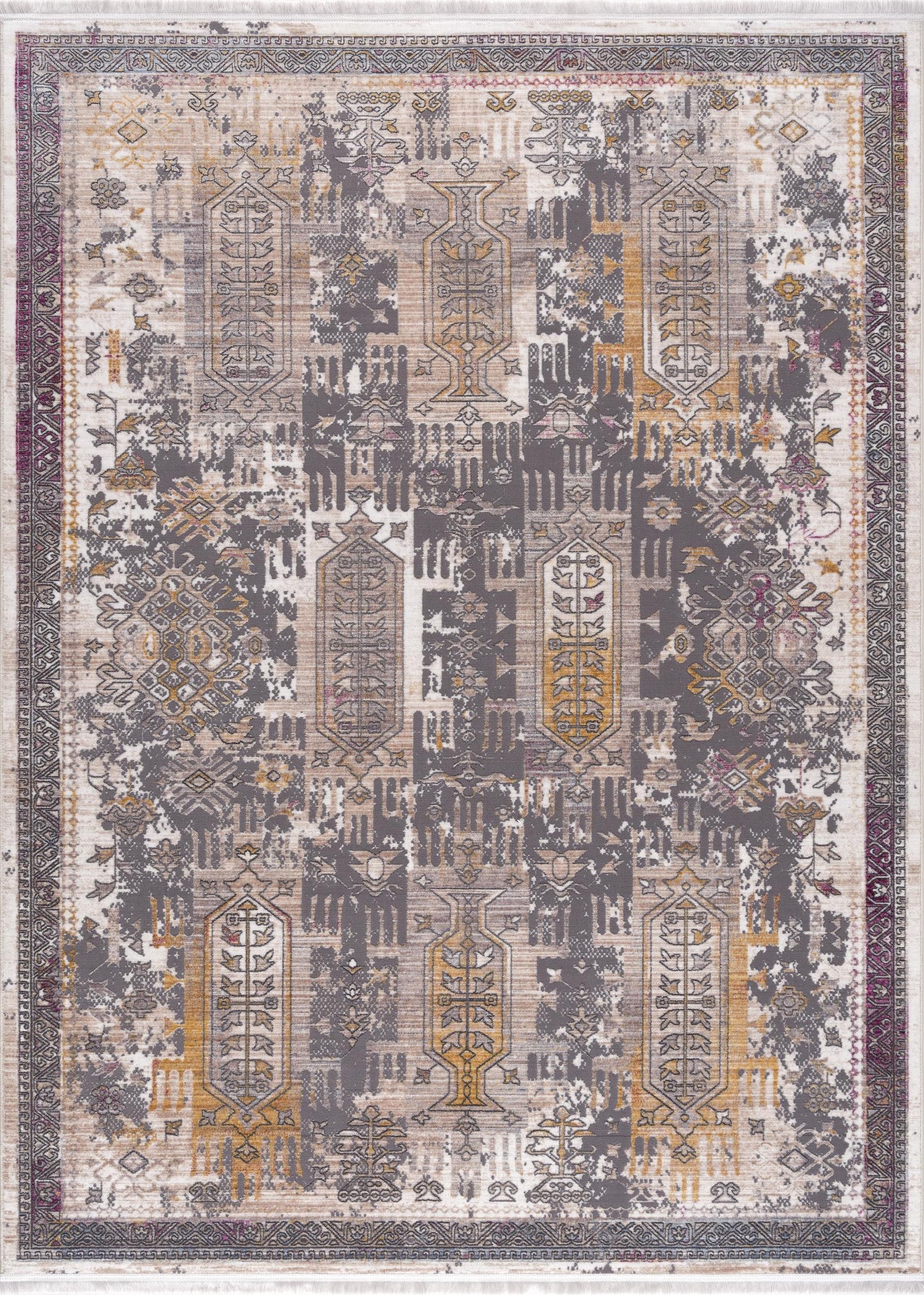 2’ x 10’ Gray Faded Tribal Motifs Runner Rug