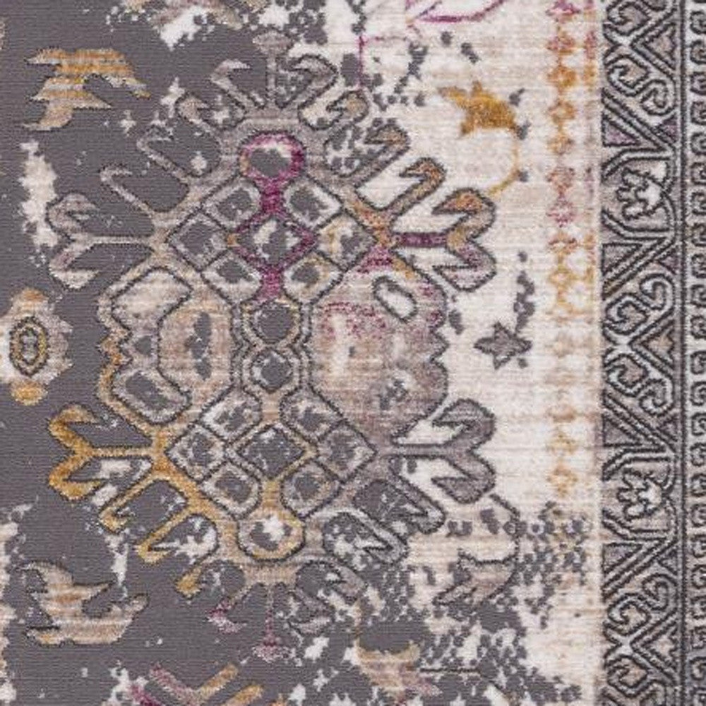 2’ x 10’ Gray Faded Tribal Motifs Runner Rug