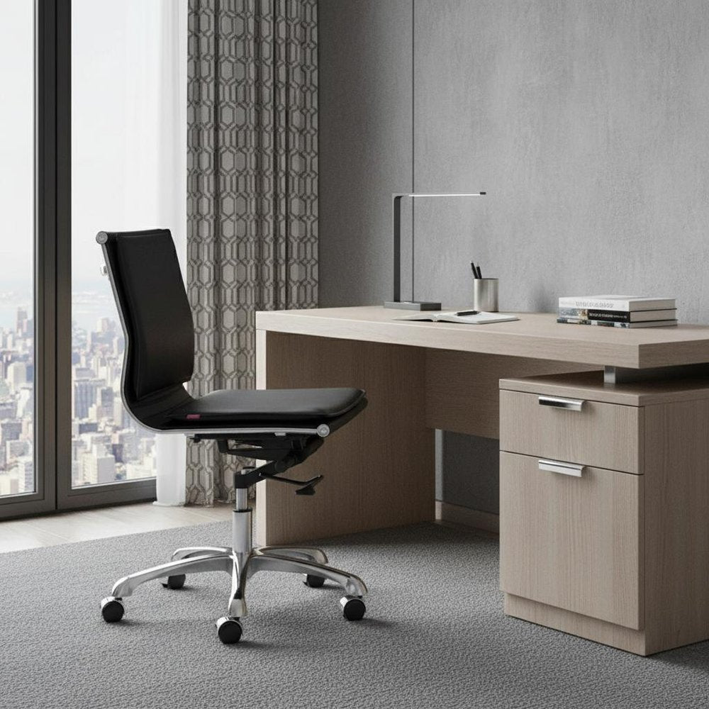Black and Silver Adjustable Swivel Faux Leather Rolling Executive Office Chair — view 4