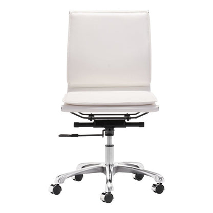 White and Silver Adjustable Swivel Faux Leather Rolling Executive Office Chair HomeRoots