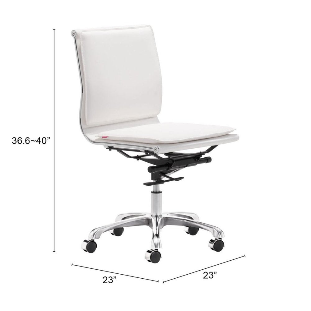 White and Silver Adjustable Swivel Faux Leather Rolling Executive Office Chair HomeRoots