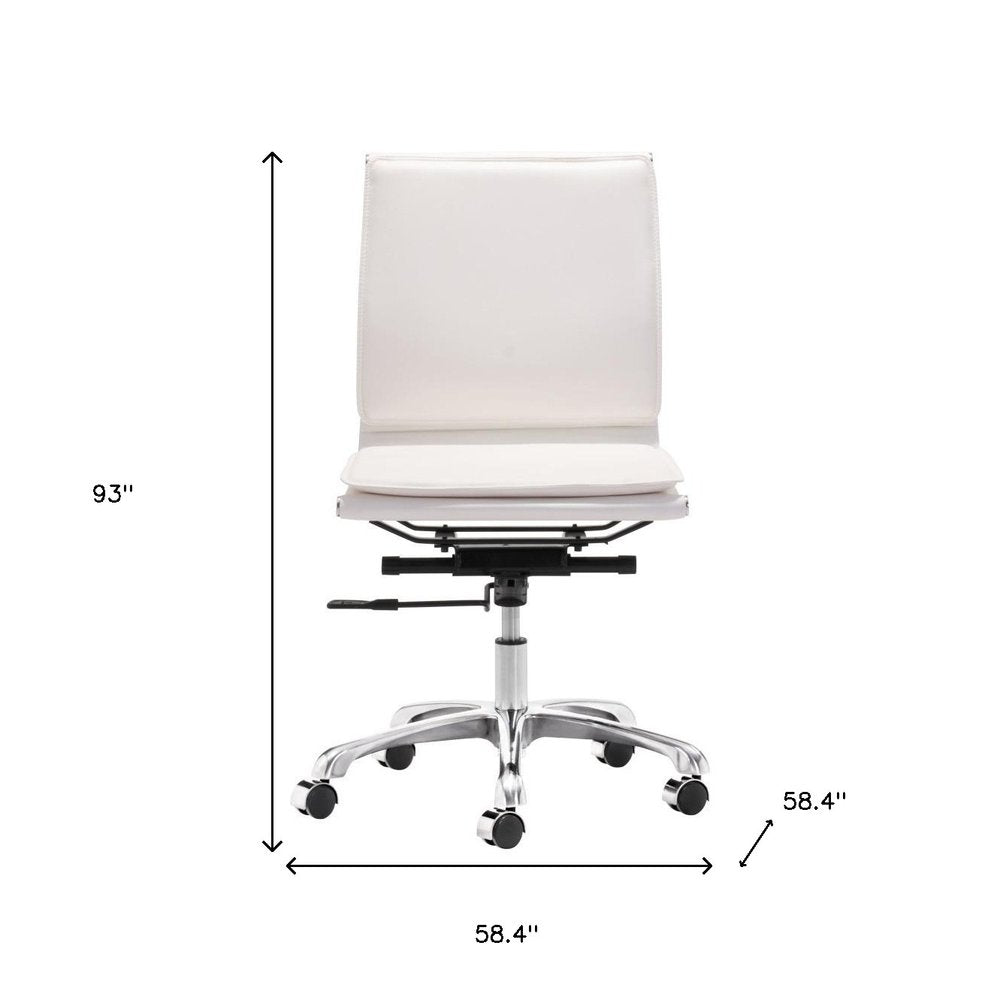 White and Silver Adjustable Swivel Faux Leather Rolling Executive Office Chair HomeRoots