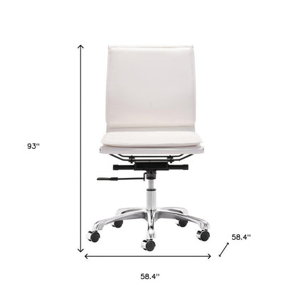 White and Silver Adjustable Swivel Faux Leather Rolling Executive Office Chair HomeRoots