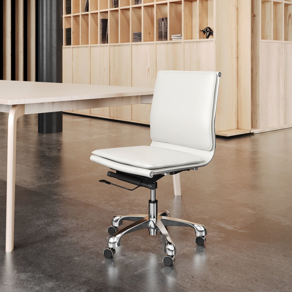 White and Silver Adjustable Swivel Faux Leather Rolling Executive Office Chair HomeRoots