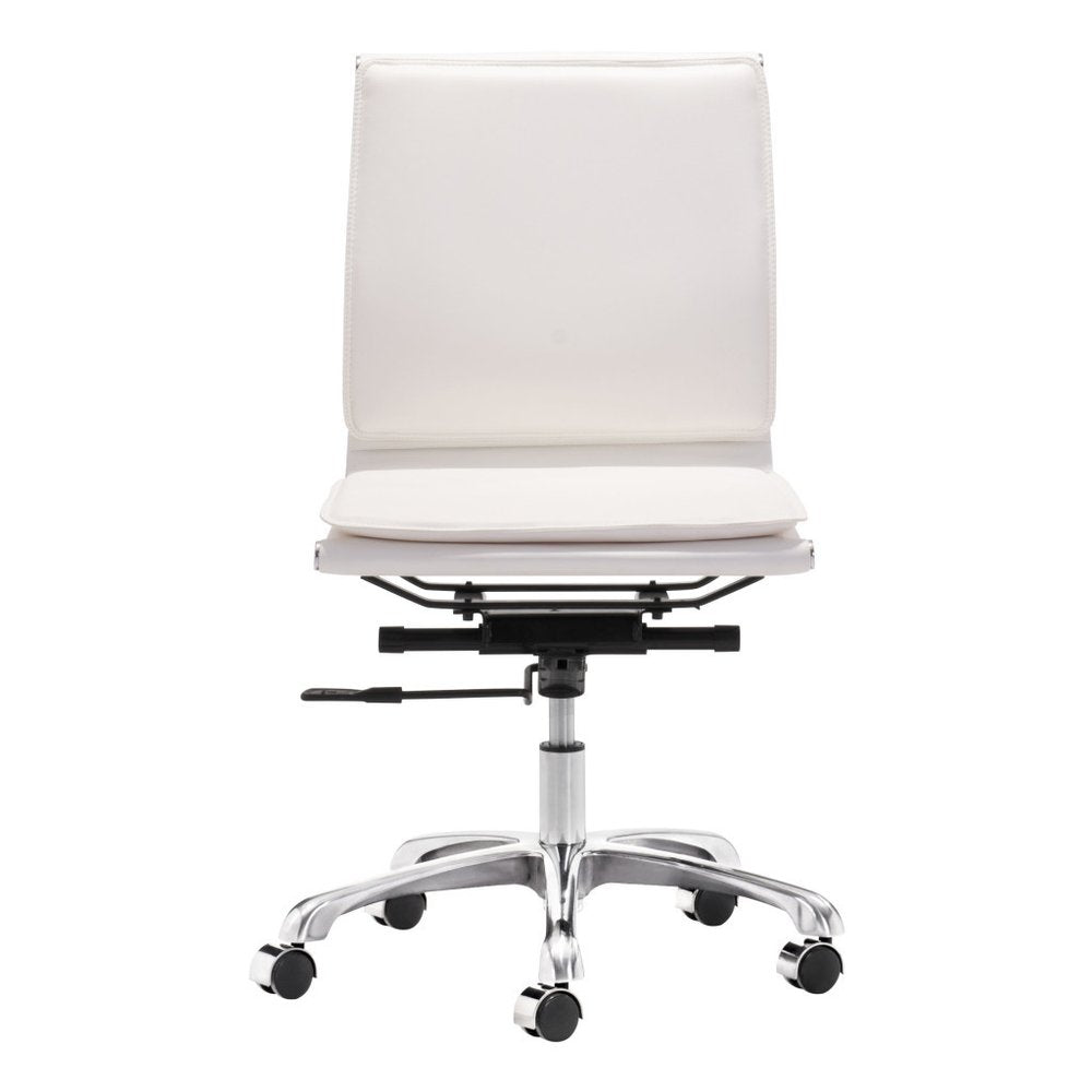White and Silver Adjustable Swivel Faux Leather Rolling Executive Office Chair HomeRoots