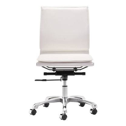 White and Silver Adjustable Swivel Faux Leather Rolling Executive Office Chair HomeRoots