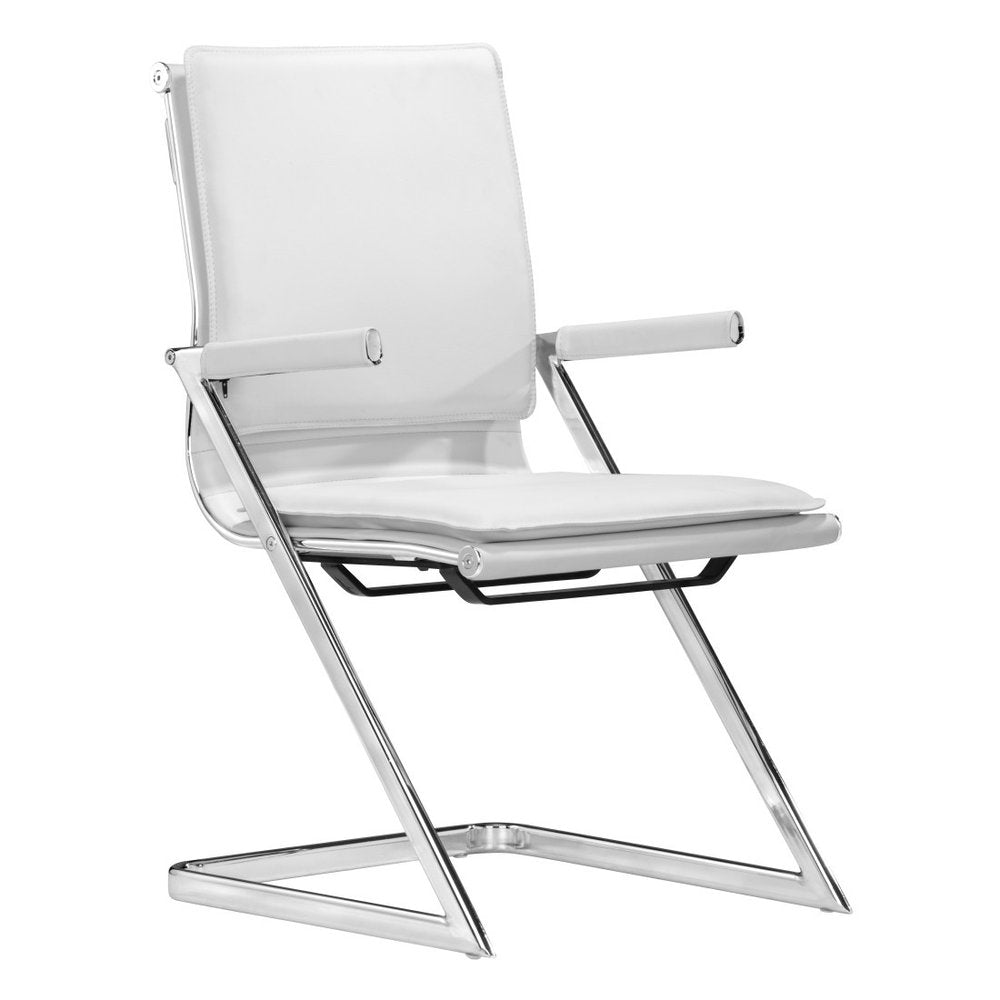 Set of Two White and Silver Faux Leather Conference Office Chair HomeRoots