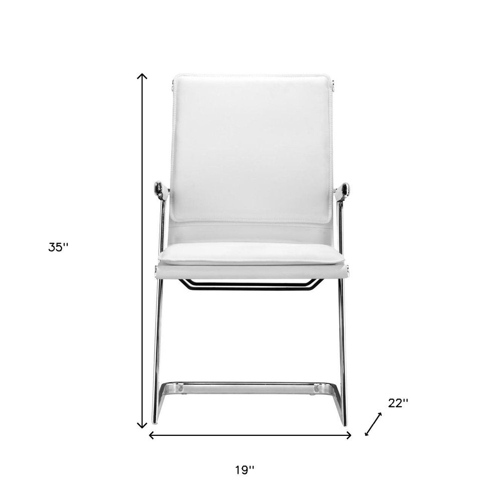 Set of Two White and Silver Faux Leather Conference Office Chair HomeRoots