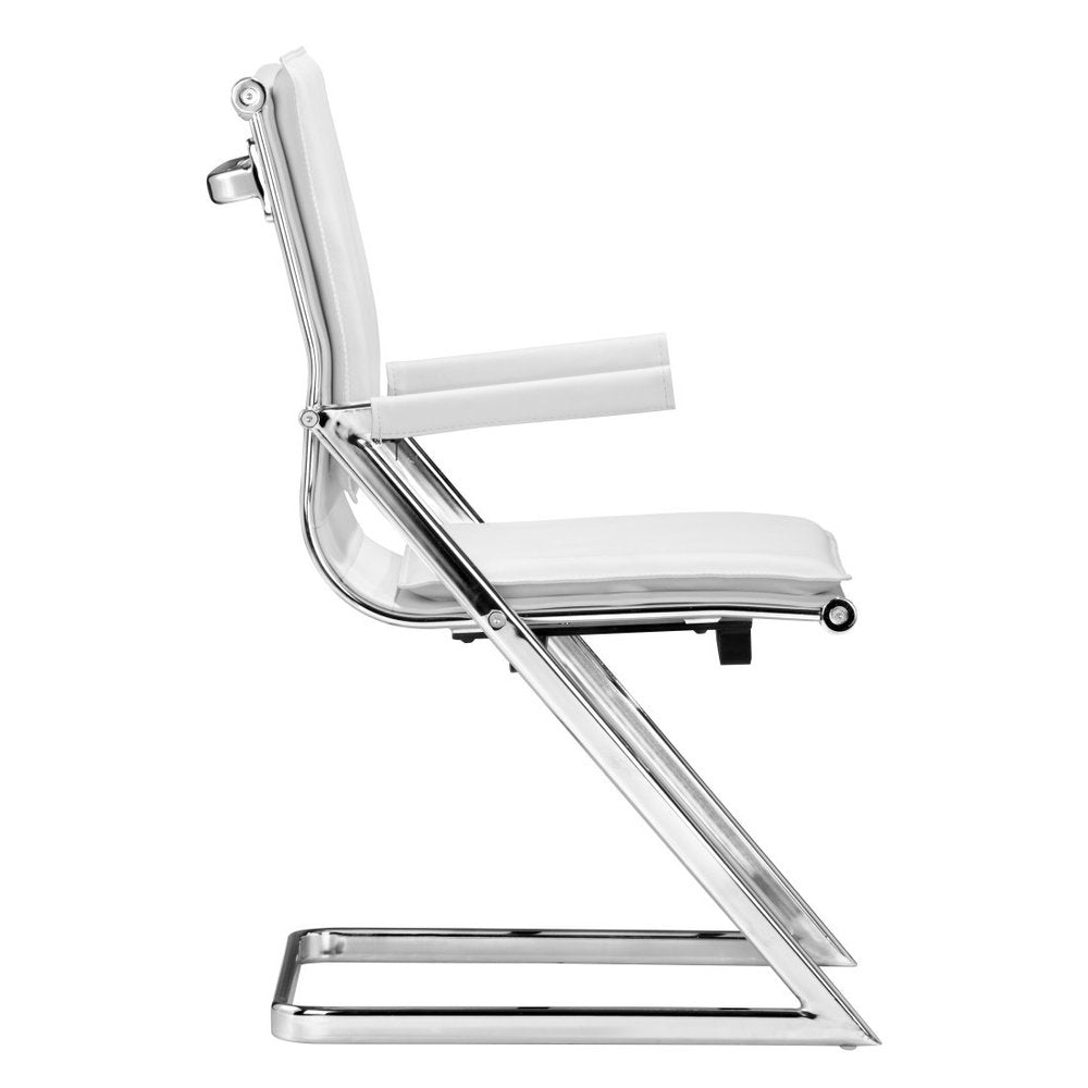 Set of Two White and Silver Faux Leather Conference Office Chair HomeRoots