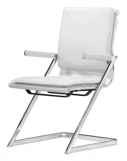 Set of Two White and Silver Faux Leather Conference Office Chair HomeRoots