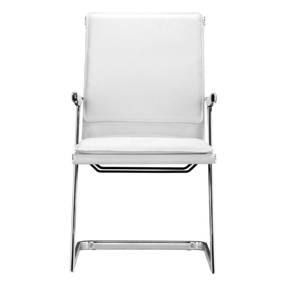 Set of Two White and Silver Faux Leather Conference Office Chair HomeRoots
