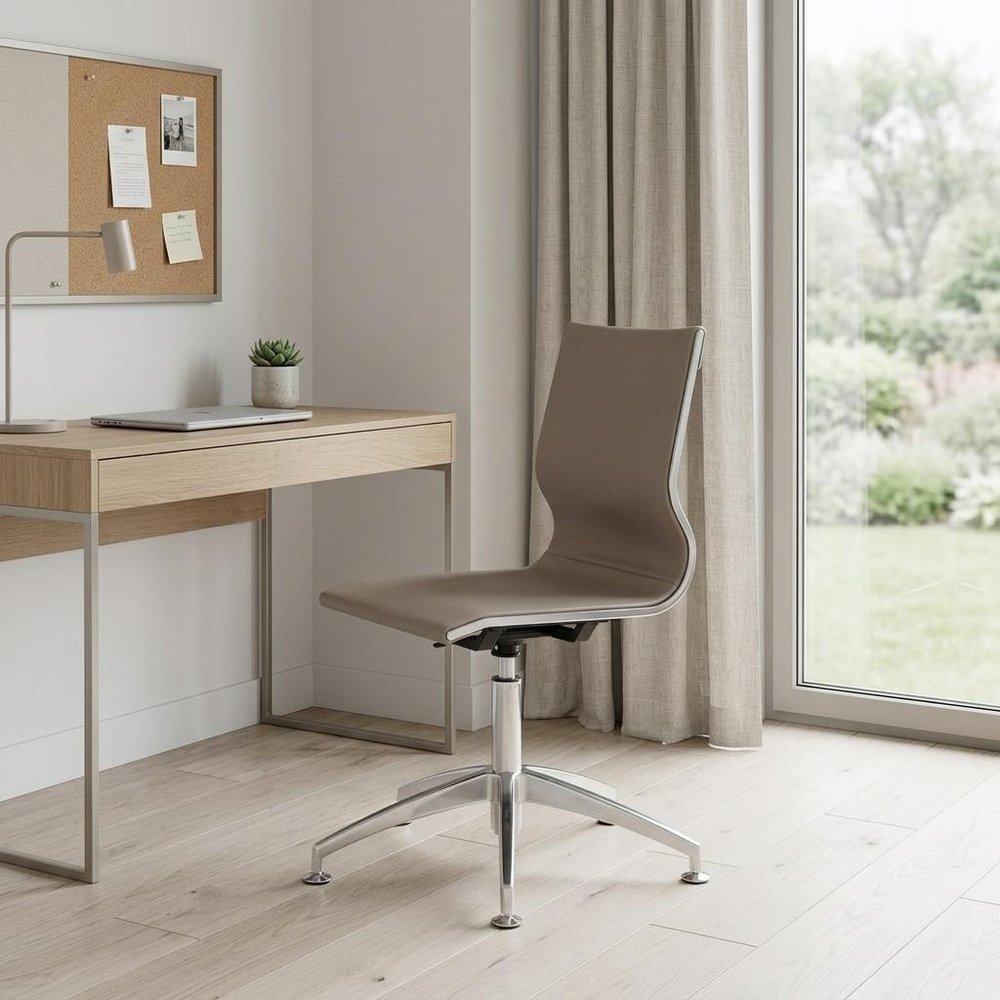 Taupe and Silver Swivel Faux Leather Conference Office Chair HomeRoots