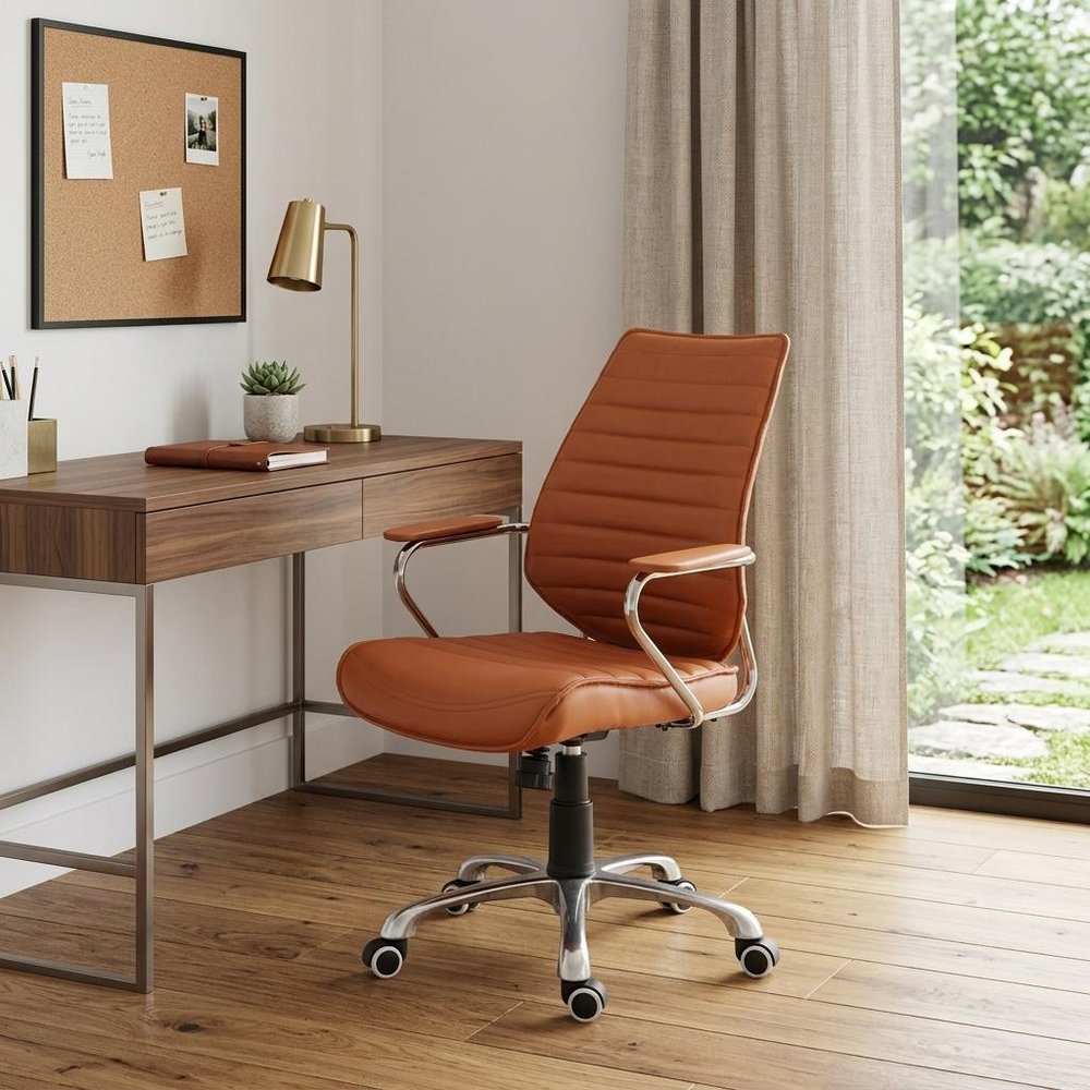 Orange and Silver Adjustable Swivel Faux Leather Rolling Executive Office Chair — view 8