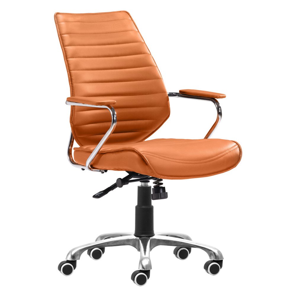 Orange and Silver Adjustable Swivel Faux Leather Rolling Executive Office Chair — view 1