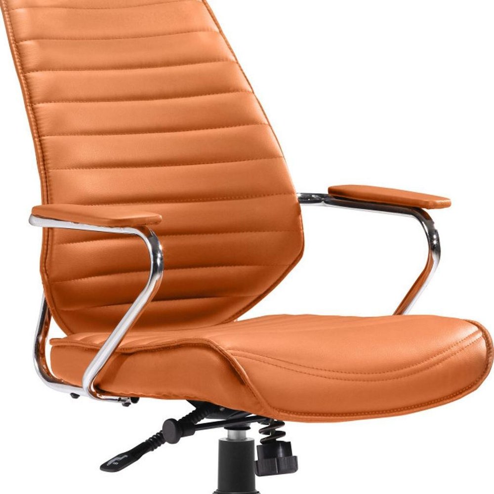 Orange and Silver Adjustable Swivel Faux Leather Rolling Executive Office Chair — view 6