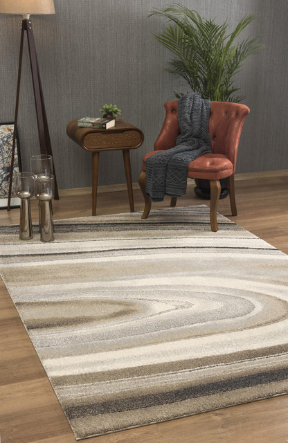 4’ x 6’ Cream and Tan Abstract Marble Area Rug