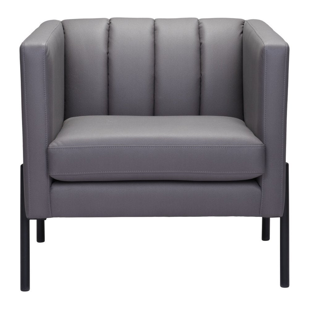28" Light Gray And Black Faux Leather And Faux Leather Club Chair HomeRoots