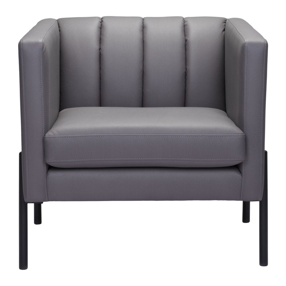 28" Light Gray And Black Faux Leather And Faux Leather Club Chair HomeRoots