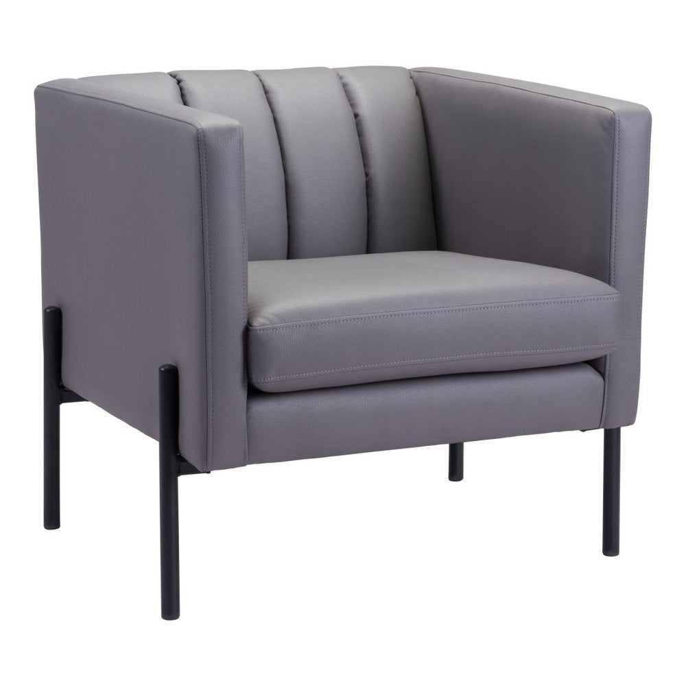 28" Light Gray And Black Faux Leather And Faux Leather Club Chair HomeRoots
