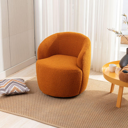 Teddy Fabric Swivel Accent Armchair Barrel Chair With Black Powder Coating Metal Ring Caramel - FurniFindUSA