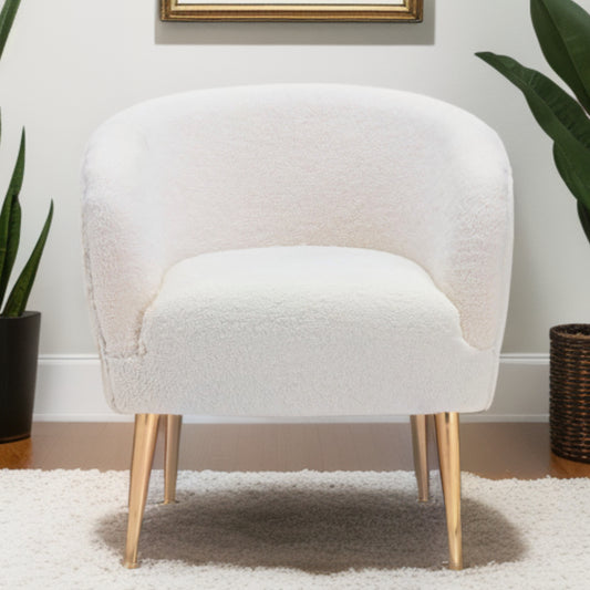 29" Beige Sherpa And Gold Arm Chair