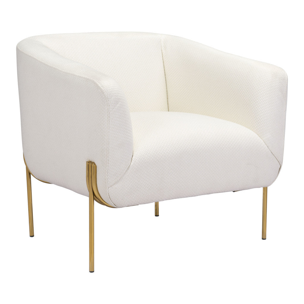 31" Ivory And Gold Fabric And Upholstered Arm Chair