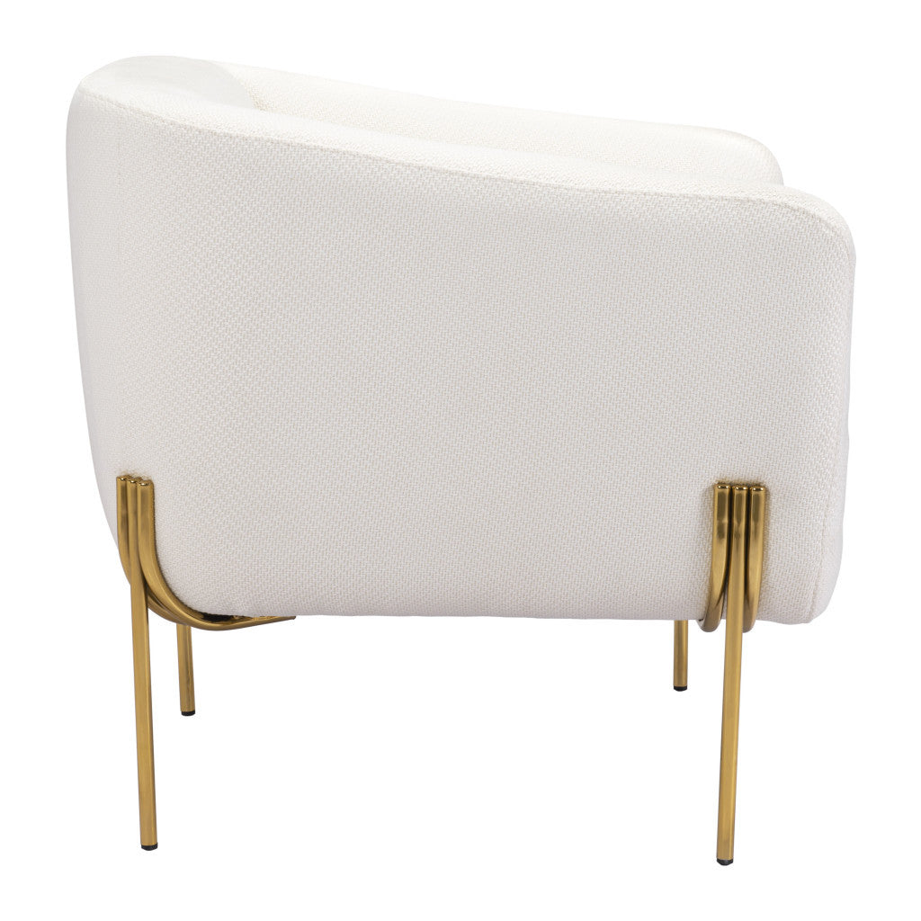 31" Ivory And Gold Fabric And Upholstered Arm Chair