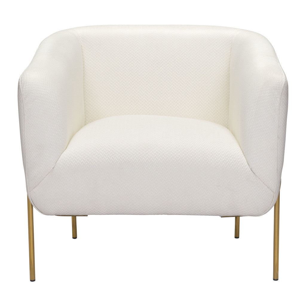 31" Ivory And Gold Fabric And Upholstered Arm Chair