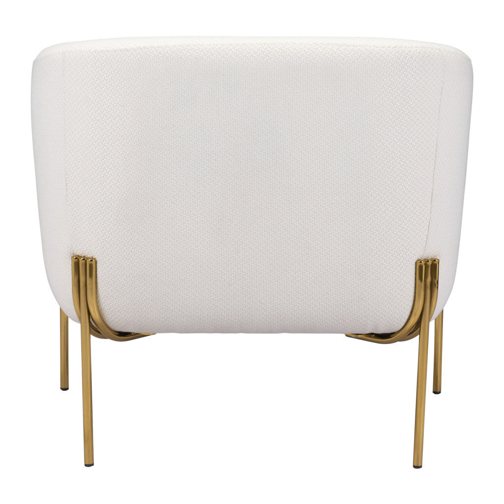 31" Ivory And Gold Fabric And Upholstered Arm Chair