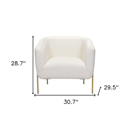 31" Ivory And Gold Fabric And Upholstered Arm Chair