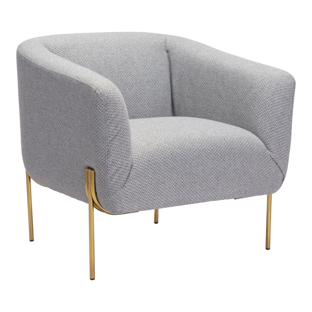 31" Gray And Gold Fabric And Upholstered Arm Chair