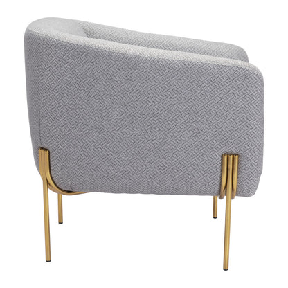 31" Gray And Gold Fabric And Upholstered Arm Chair