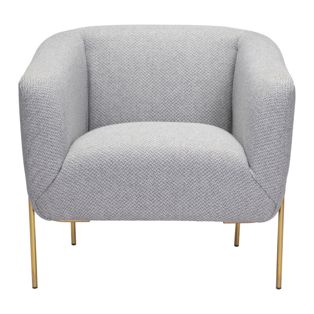 31" Gray And Gold Fabric And Upholstered Arm Chair