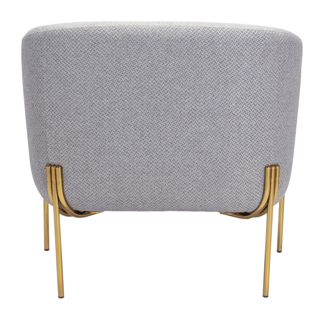 31" Gray And Gold Fabric And Upholstered Arm Chair