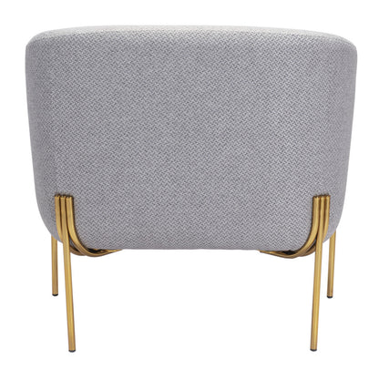 31" Gray And Gold Fabric And Upholstered Arm Chair