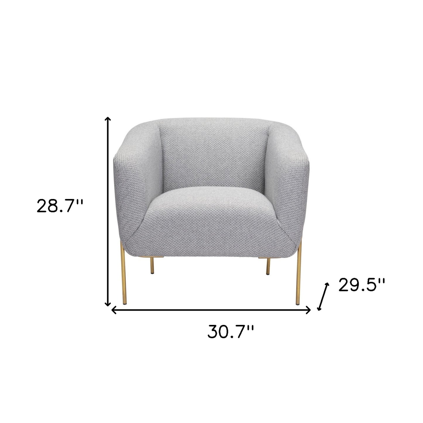 31" Gray And Gold Fabric And Upholstered Arm Chair