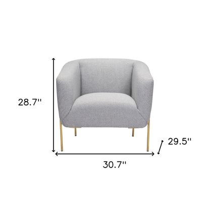 31" Gray And Gold Fabric And Upholstered Arm Chair