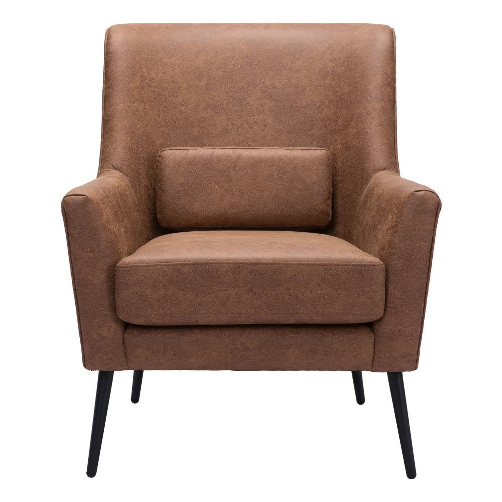 29" Brown And Black Faux Leather And Upholstered Arm Chair And Toss Pillow HomeRoots