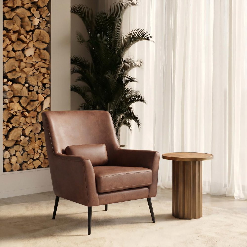 29" Brown And Black Faux Leather And Upholstered Arm Chair And Toss Pillow HomeRoots