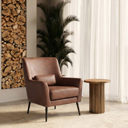 29" Brown And Black Faux Leather And Upholstered Arm Chair And Toss Pillow HomeRoots