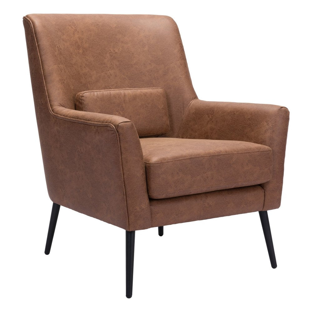 29" Brown And Black Faux Leather And Upholstered Arm Chair And Toss Pillow HomeRoots
