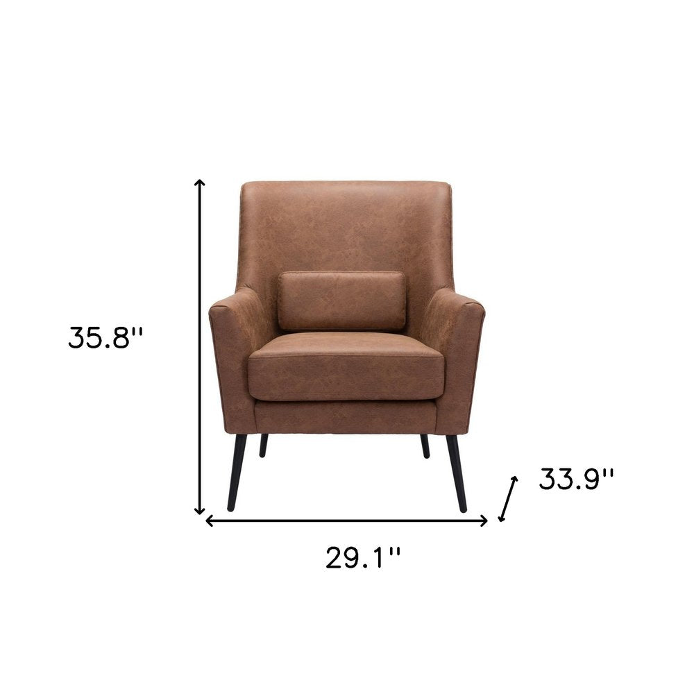 29" Brown And Black Faux Leather And Upholstered Arm Chair And Toss Pillow HomeRoots