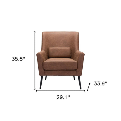 29" Brown And Black Faux Leather And Upholstered Arm Chair And Toss Pillow HomeRoots