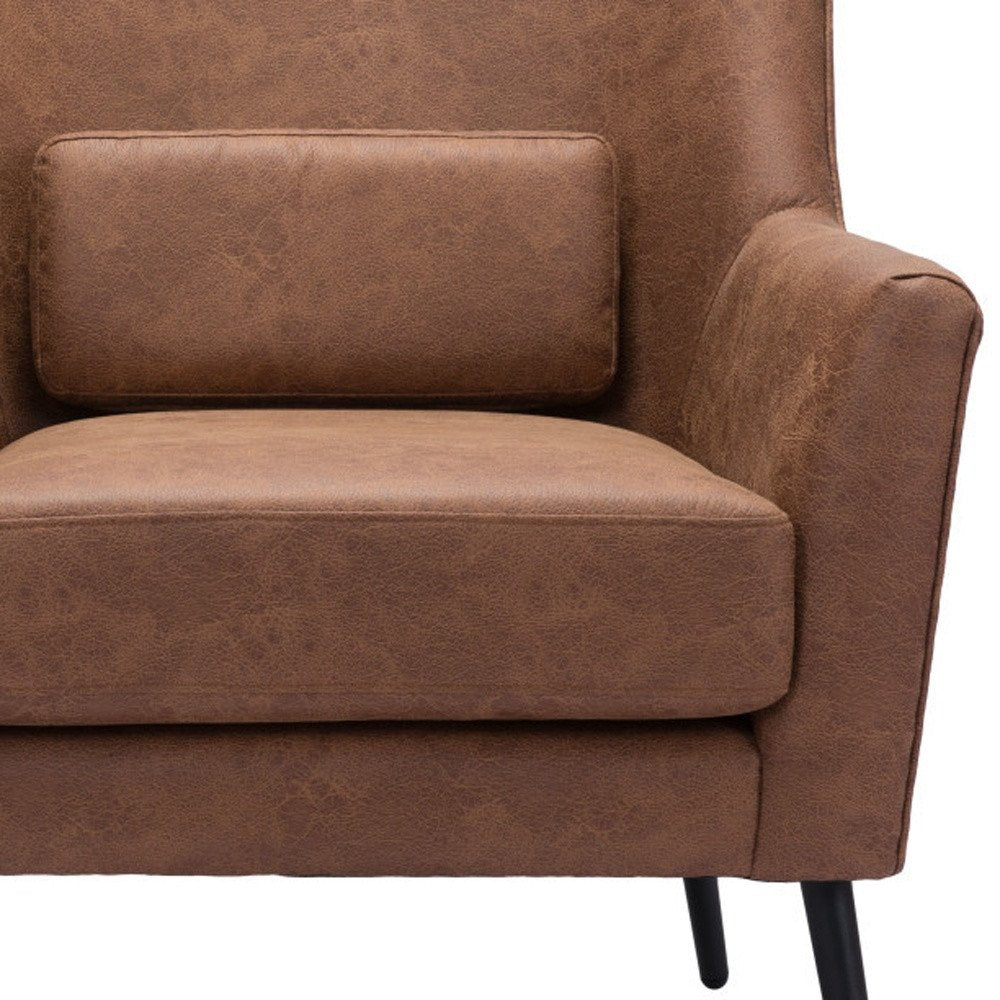 29" Brown And Black Faux Leather And Upholstered Arm Chair And Toss Pillow HomeRoots