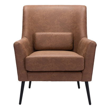29" Brown And Black Faux Leather And Upholstered Arm Chair And Toss Pillow HomeRoots