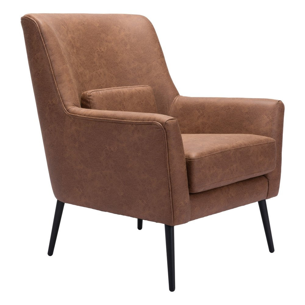 29" Brown And Black Faux Leather And Upholstered Arm Chair And Toss Pillow HomeRoots