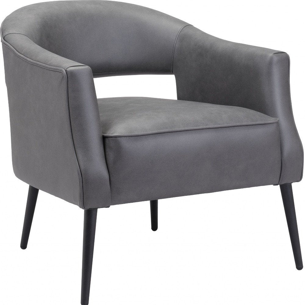 27" Gray And Gold Faux Leather And Upholstered Arm Chair HomeRoots